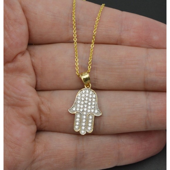 14K Solid Yellow Gold Hamsa Pendant Good Luck Charm | eBay 14K Solid Yellow Gold Hamsa cz Pendant Good Luck Charm